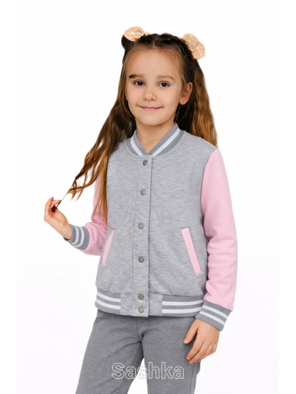 Бомбер для дівчинки Sashka трикотажний (двунитка) сіро-нюдовий, розмір 98-182